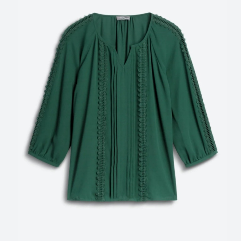 41 Hawthorne, Crochet Detail Blouse, Green, 2X